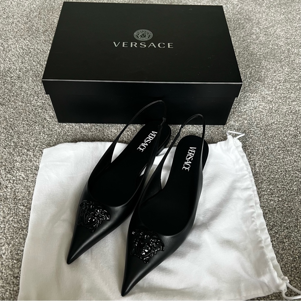 Versace La Medusa Leather Slingback Flat
